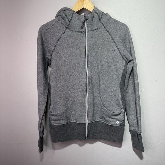 90 Degree by Reflex Tops - 90 Degree by Reflex Gray Scuba Hoodie Women’s Size M Full Zip Thumbholes